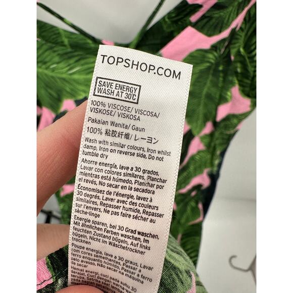TOPSHOP Tropical Print Palm Print Botanical Cross Back Slip Dress // 6 - Picture 11 of 12